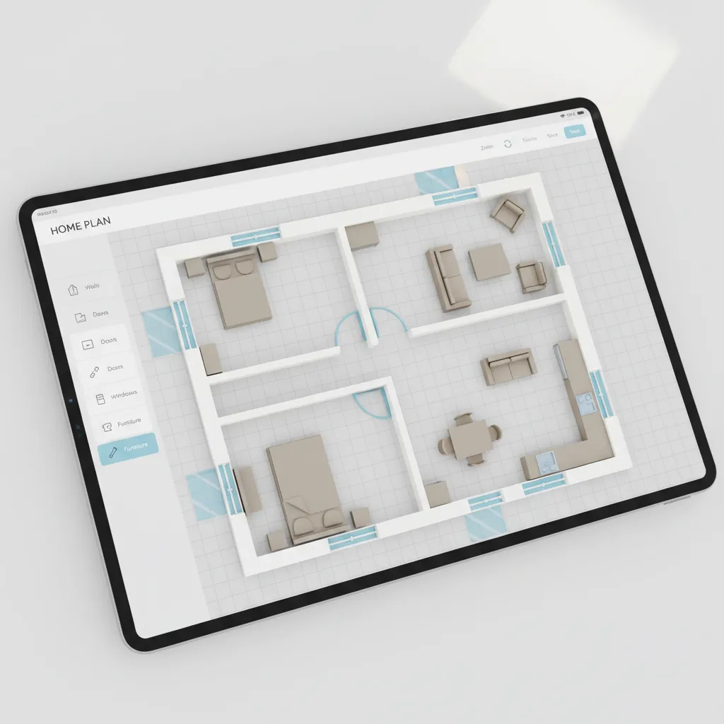 Example of drag and drop floor plan layout with furniture placement