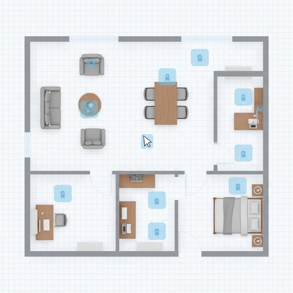 Drag and drop floor plan editor showing furniture placement inside a digital room layout