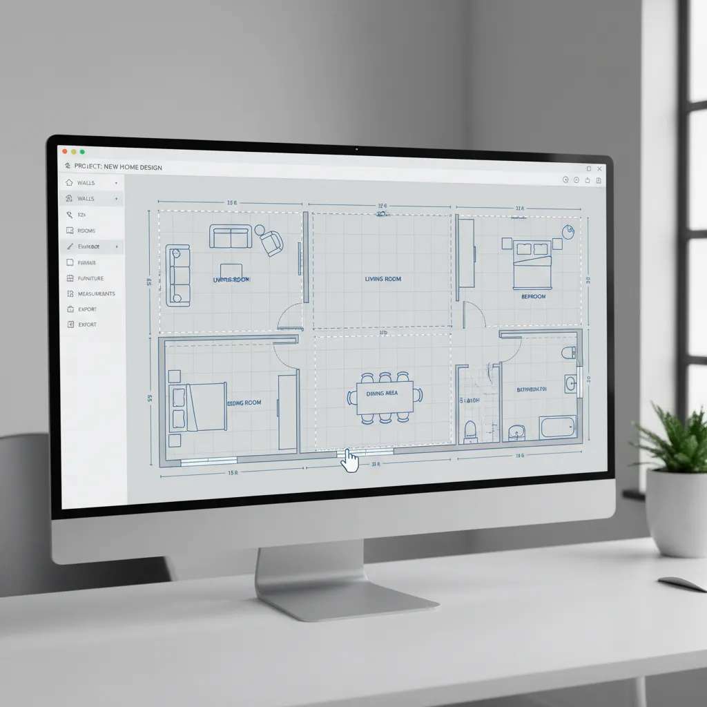 Drag and drop room layout planning with walls furniture and measurements