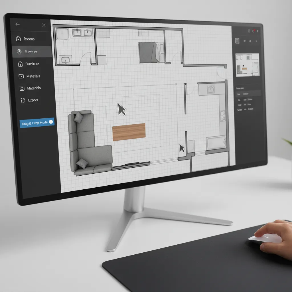 drag and drop furniture placement in online floor plan design tool