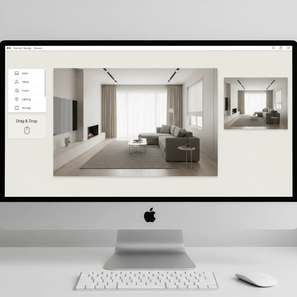 interior design software interface with drag and drop furniture placement
