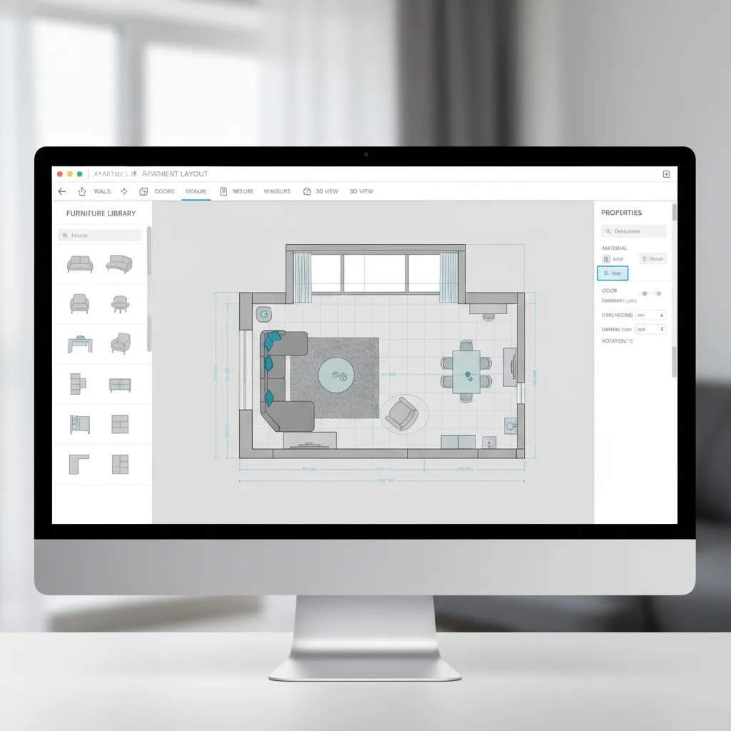 drag and drop furniture library in online room planner
