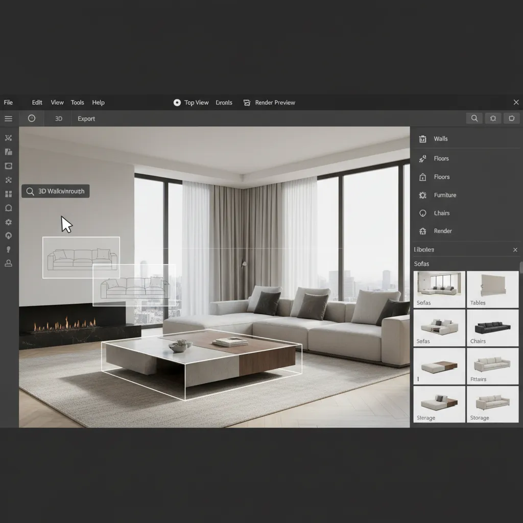 drag and drop furniture placement in a digital room planner