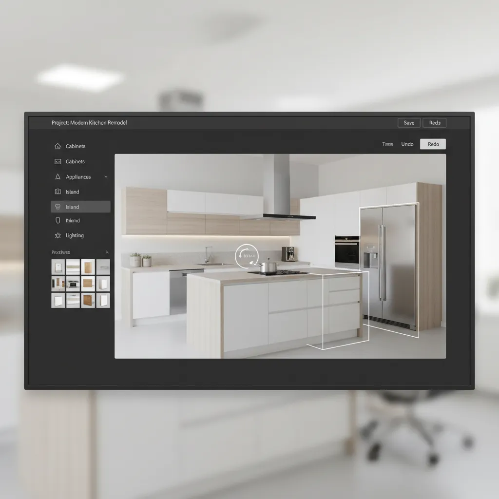 Simple kitchen layout planning interface with drag and drop cabinets