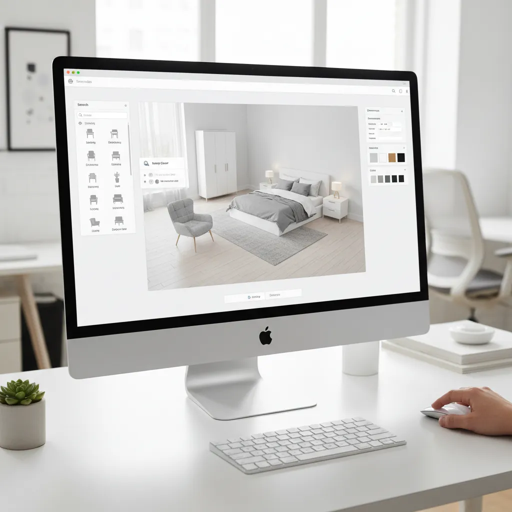 Drag and drop furniture placement inside interior design software interface