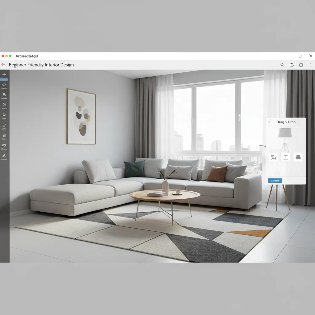 Drag and drop furniture layout being created in beginner friendly room design software