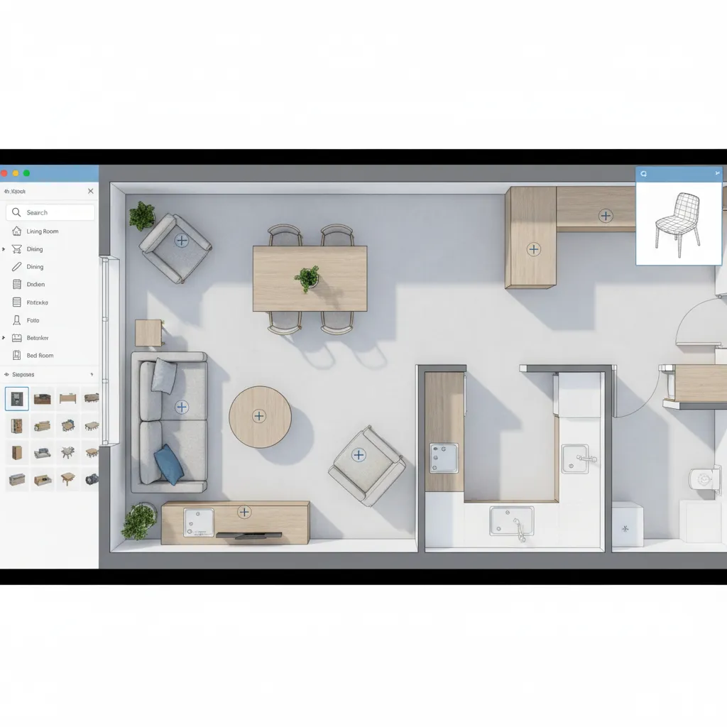 Example of drag and drop furniture layout planning in an online room planner