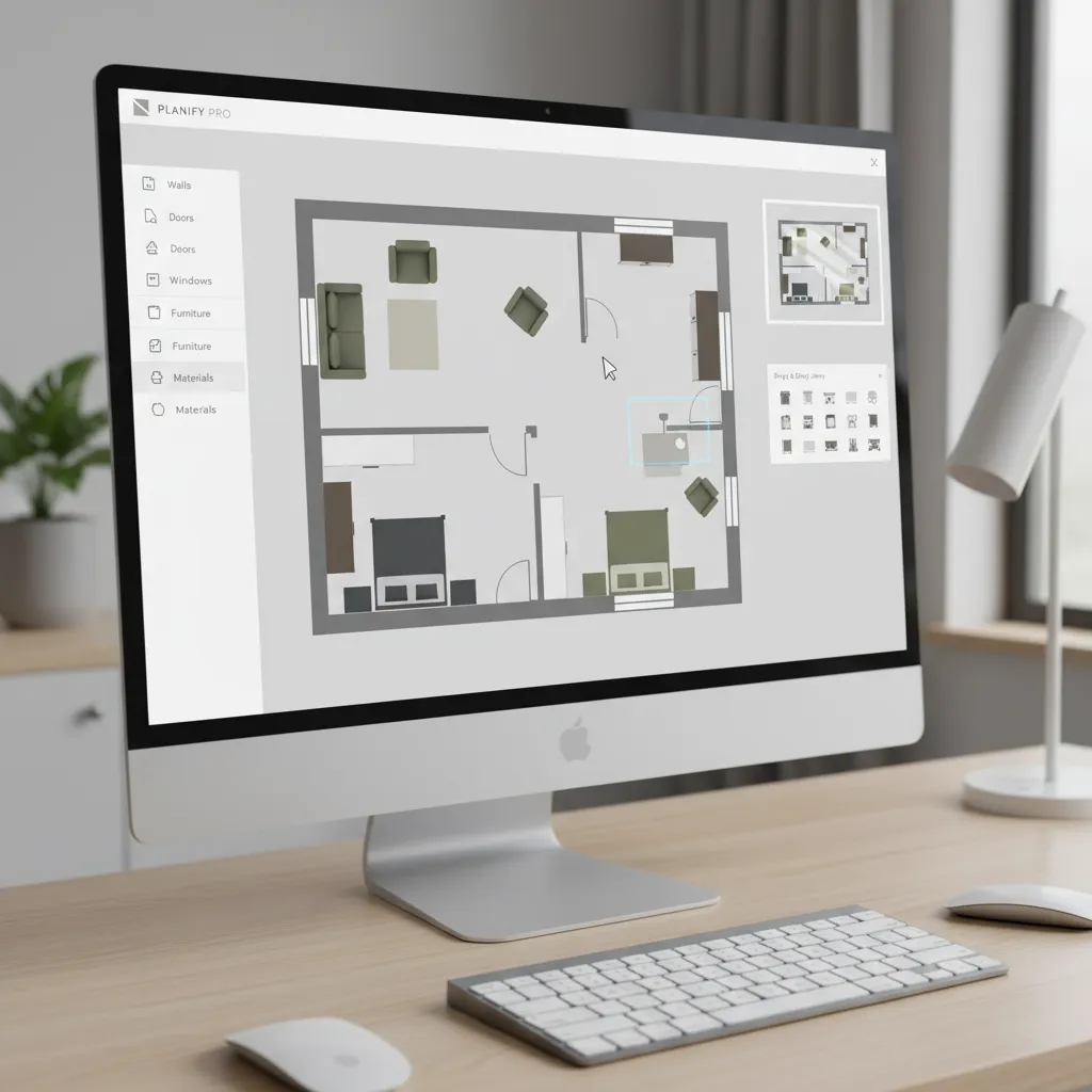 Drag and drop room layout design in home planning software interface