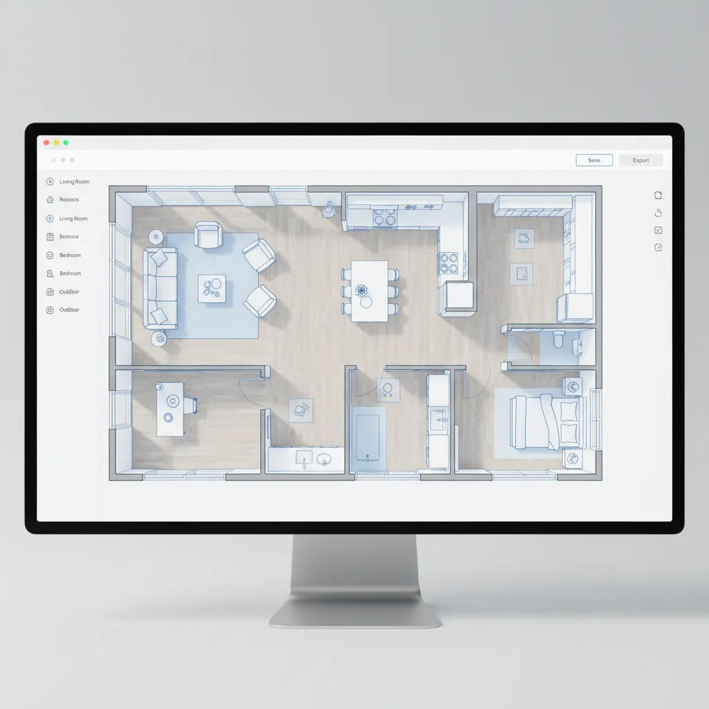 modern room planner interface with drag and drop furniture layout in apartment floor plan