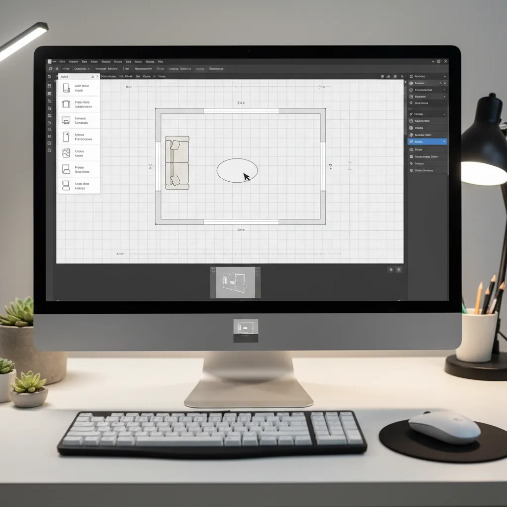 User designing room layout using drag and drop furniture in floor plan software