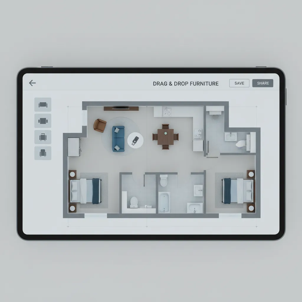 drag and drop floor plan layout with furniture placement inside app