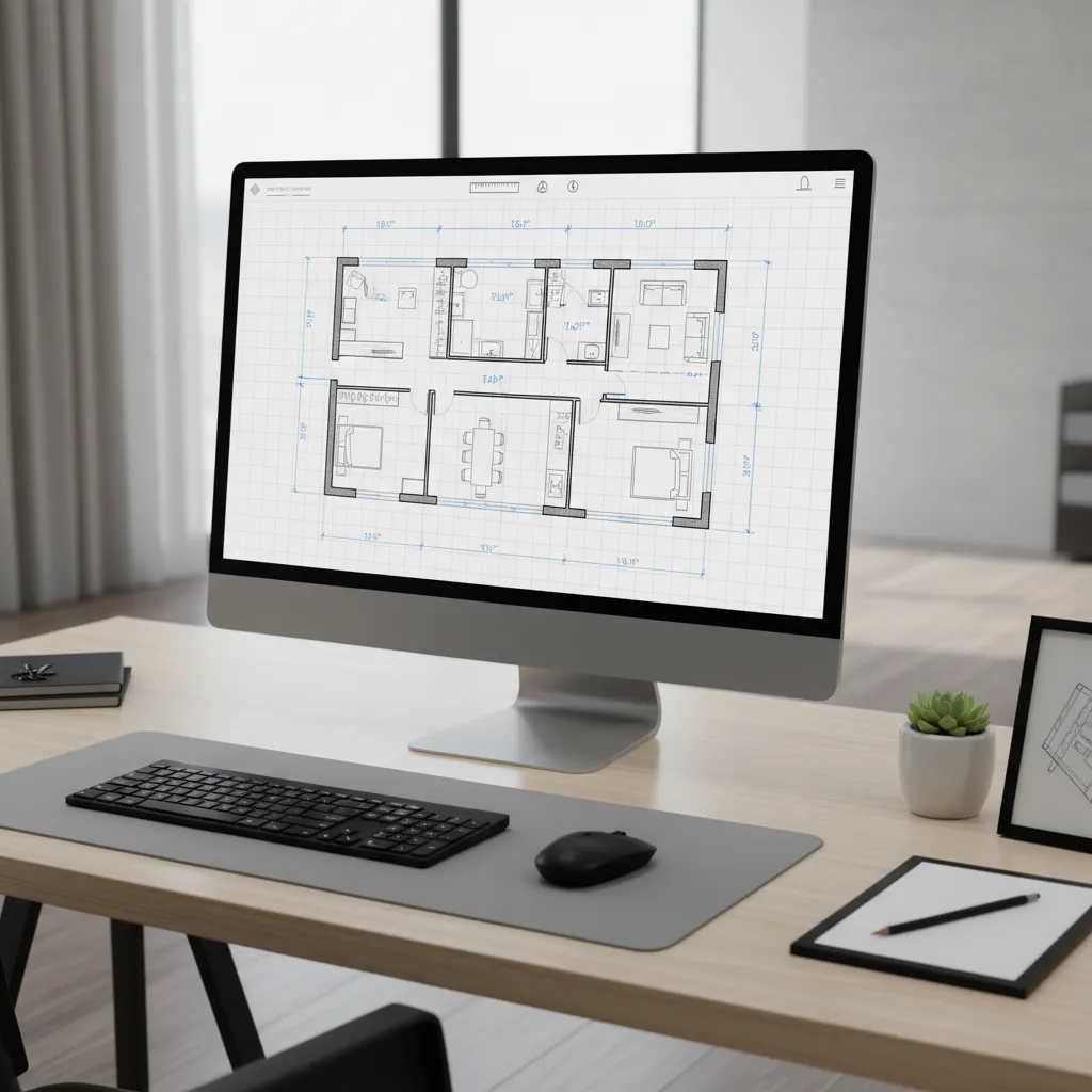 Digital interface showing drag and drop walls and furniture in a floor plan design app