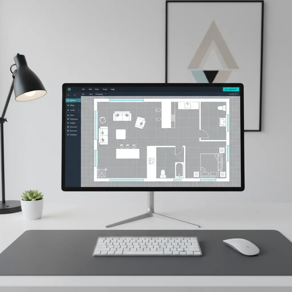 Example of drag and drop floor plan tool interface with furniture placement