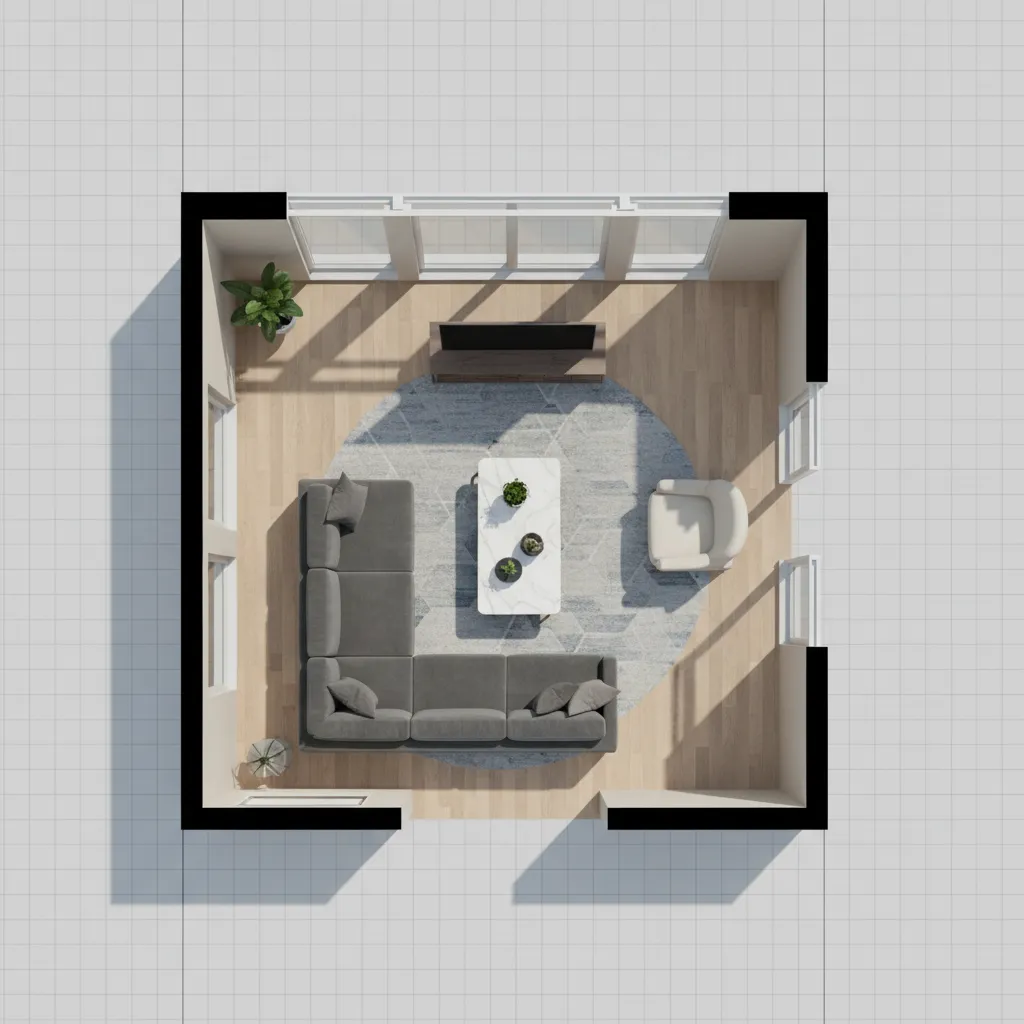 Digital room layout showing furniture placement in a drag and drop floor planning tool