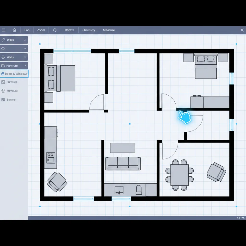 Drag and drop room editing interaction on floor plan grid