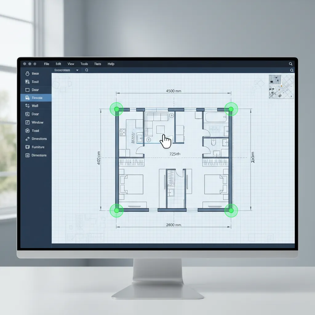 user dragging a wall in interactive floor plan editor interface