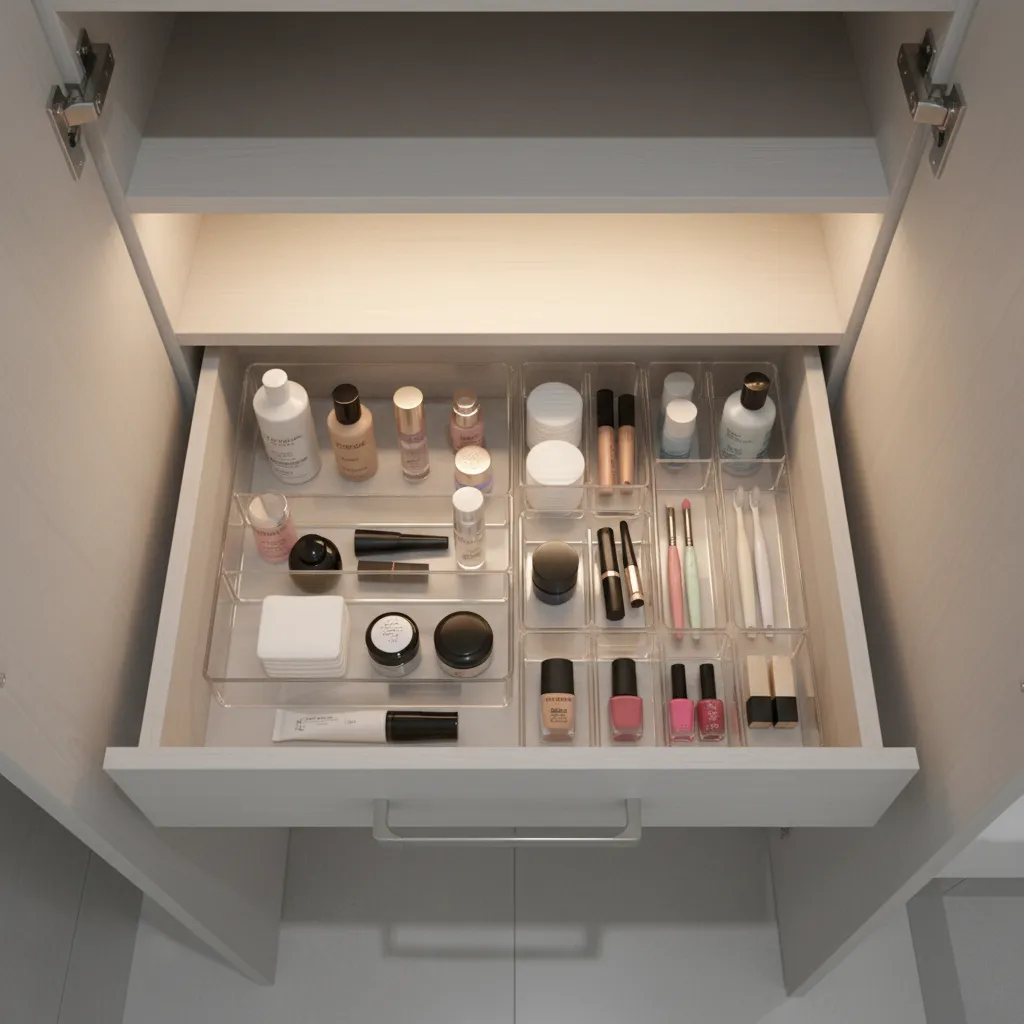 bathroom closet drawer organizers for cosmetics and toiletries