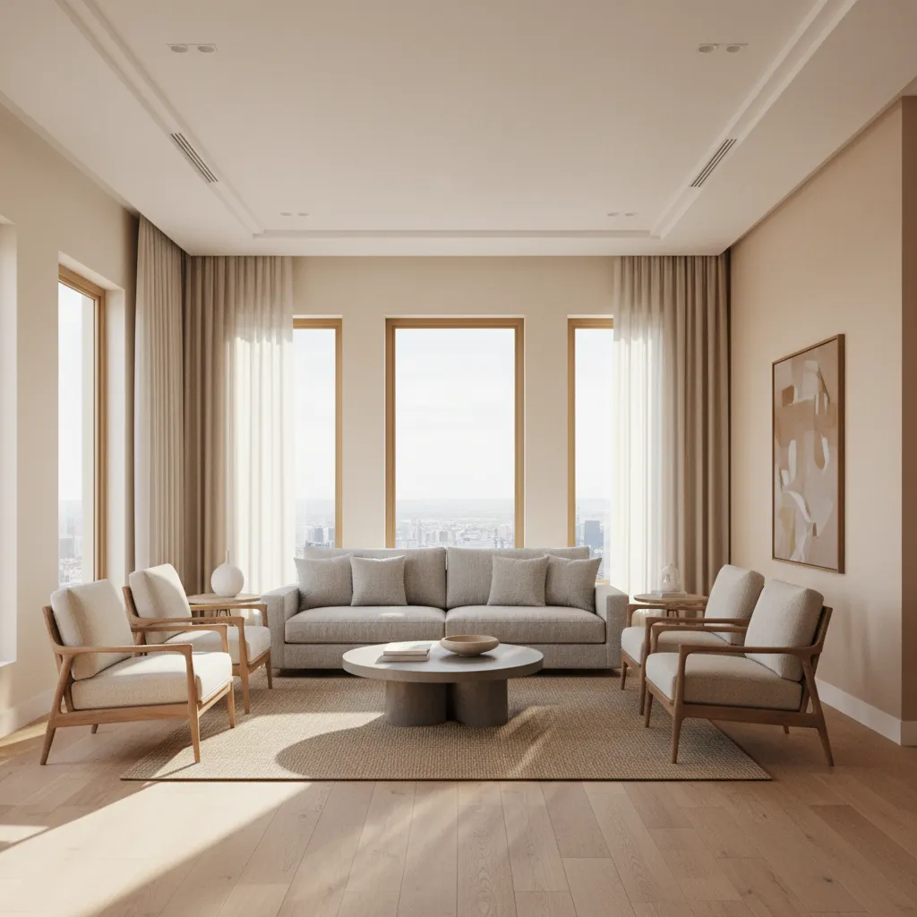 Drawing room showing natural daylight affecting wall colour and interior atmosphere