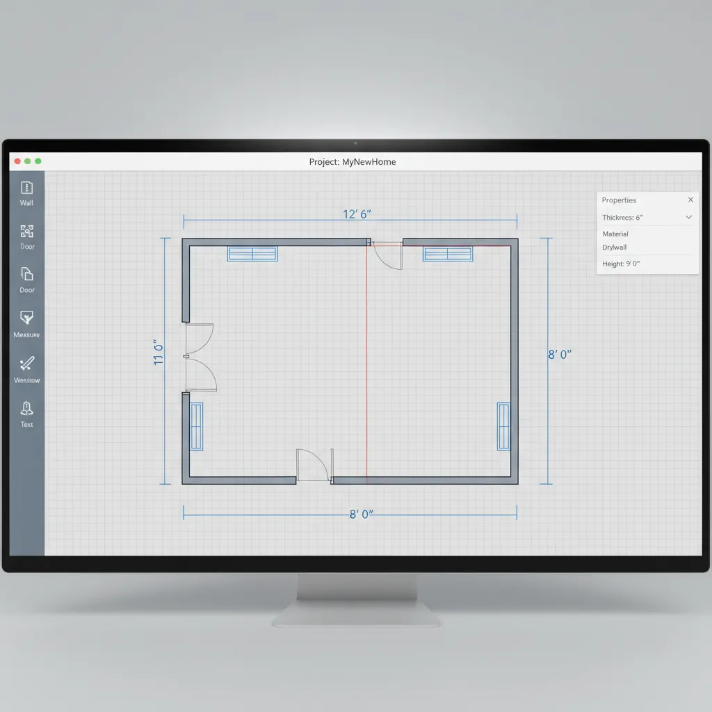 online tool drawing walls and windows in a digital floor plan layout