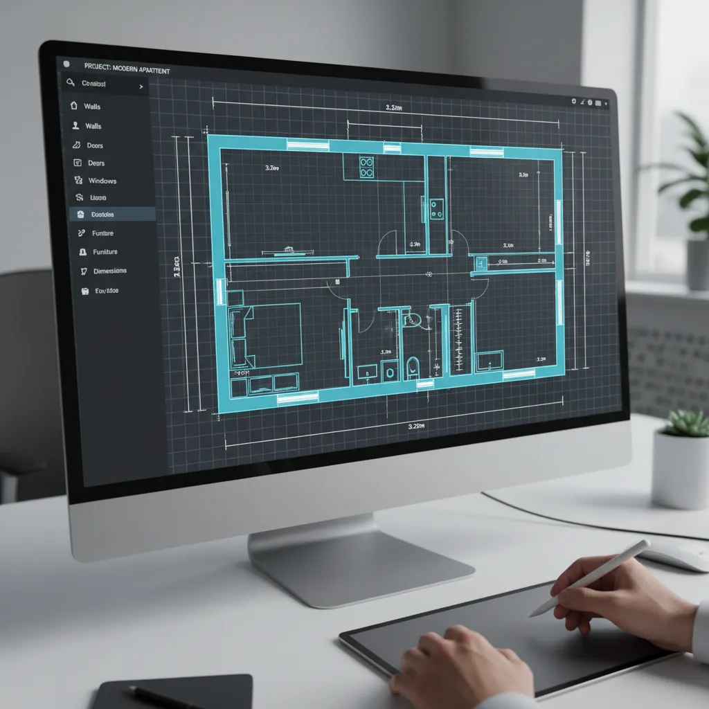 Creating walls and room layout in a 2D floor plan creator