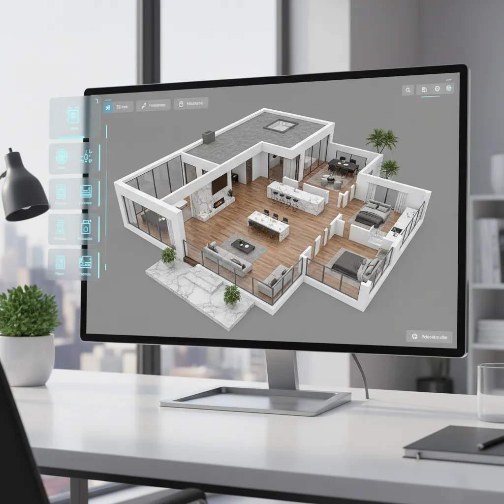 DreamPlan software interface showing a 3D house floor plan layout