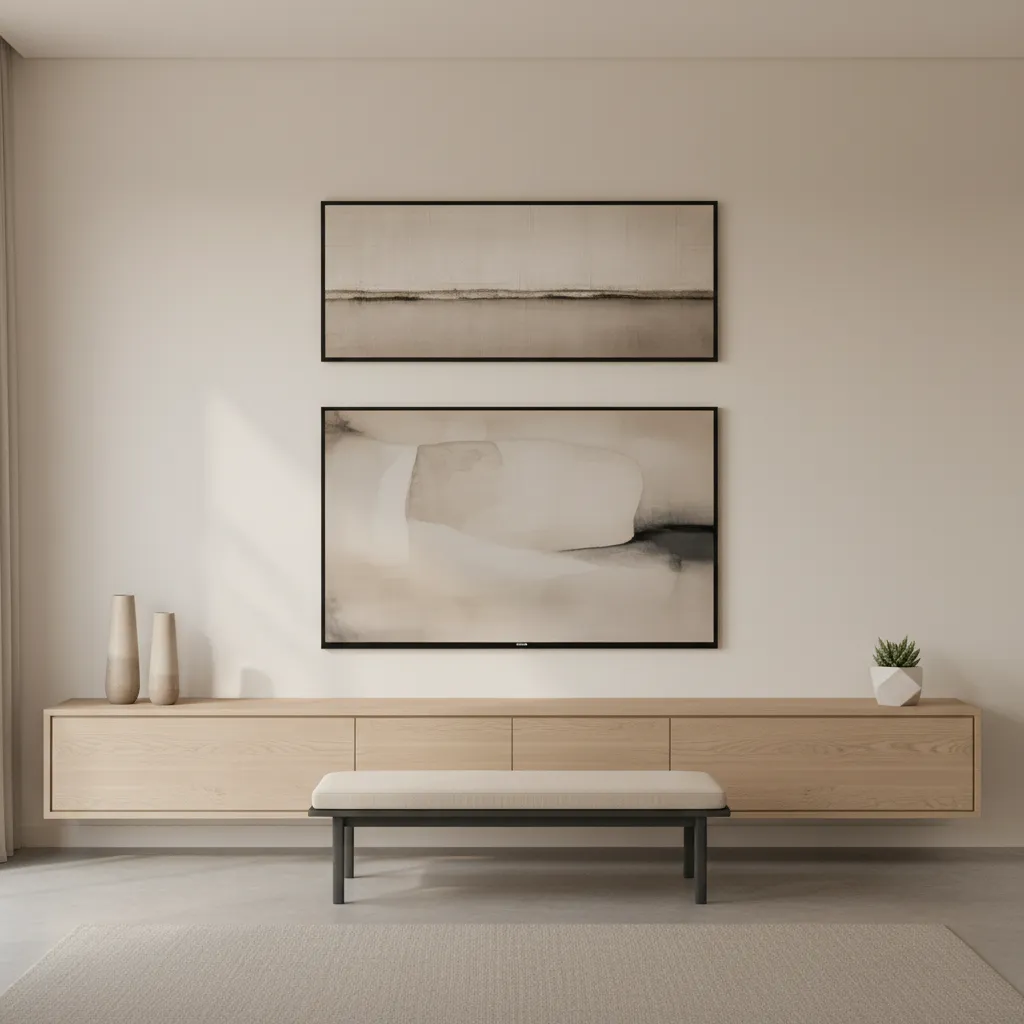 wide dresser with television showing balanced proportions for media console setup