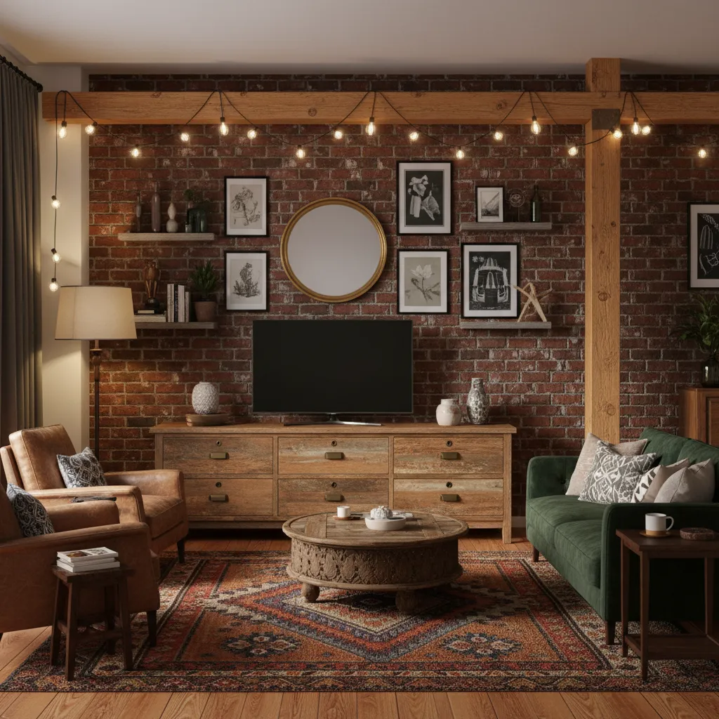 interior design example of vintage dresser used as media console in living room