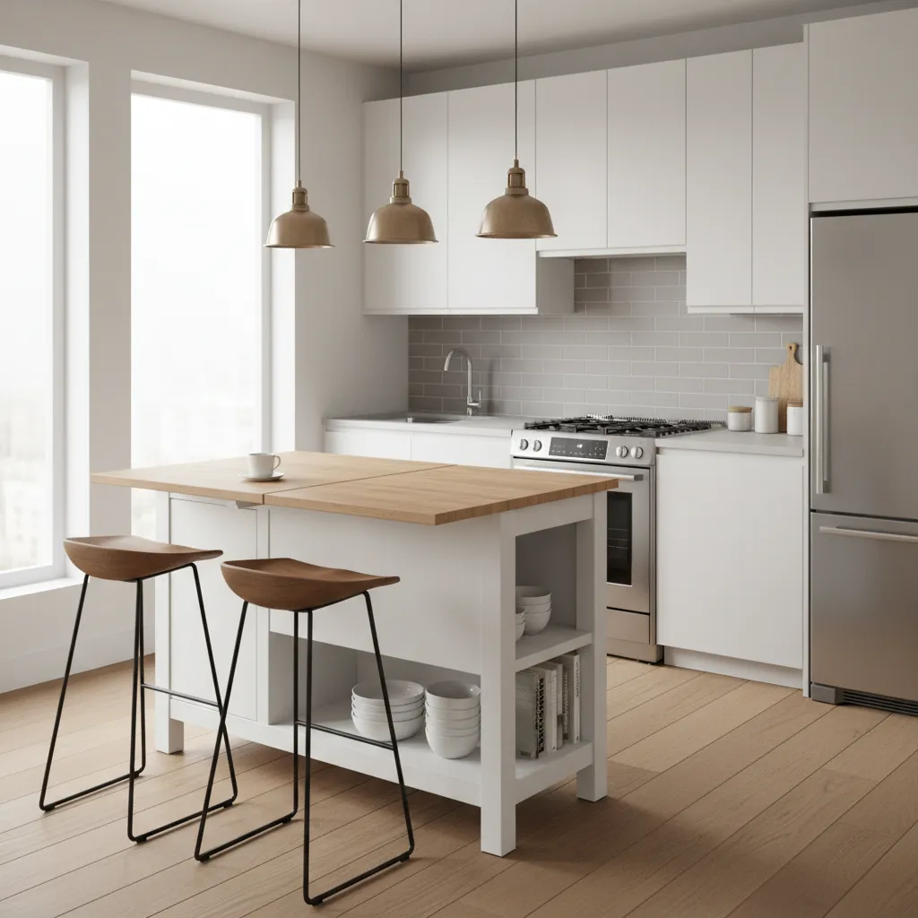 drop leaf kitchen island cart expanded for extra prep space
