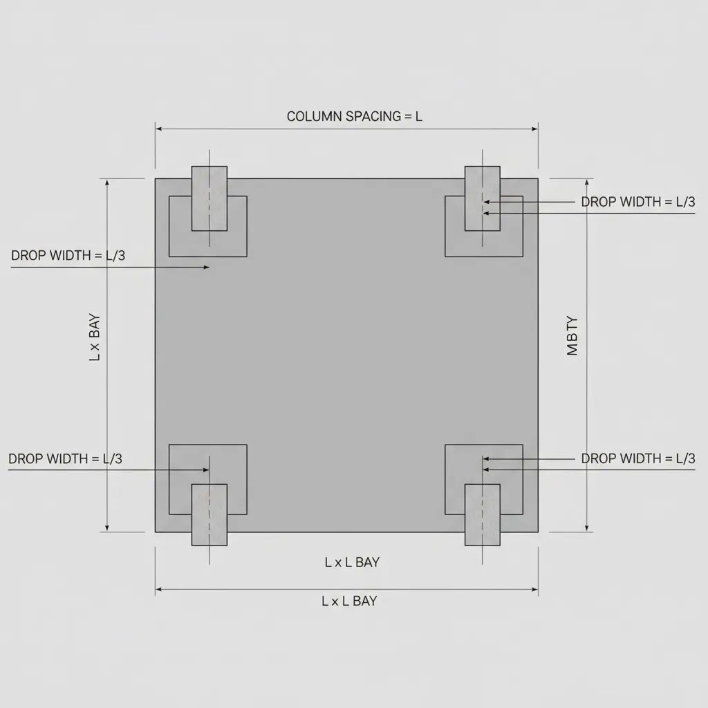 diagram showing drop panel width relative to column spacing in flat slab