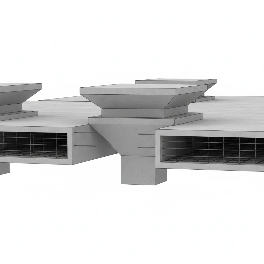 structural diagram style visualization showing drop panel thickened slab around column