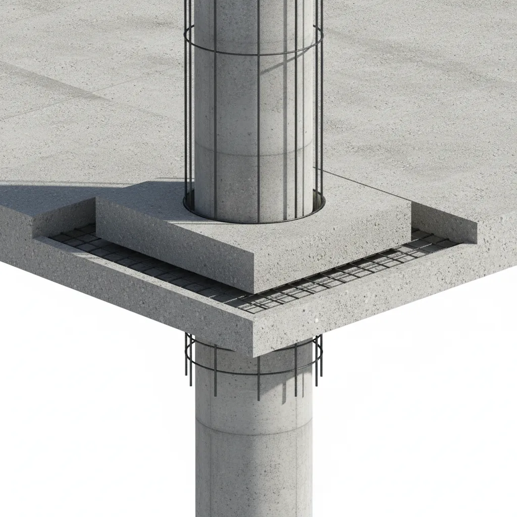 Concrete slab showing drop panel thickness around structural column
