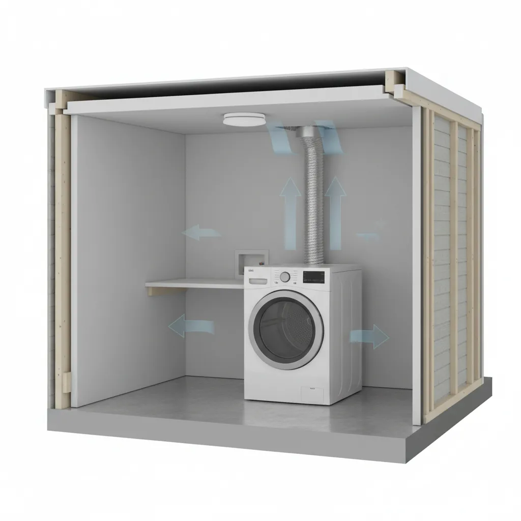 diagram style interior showing dryer vent airflow affecting heat detector placement