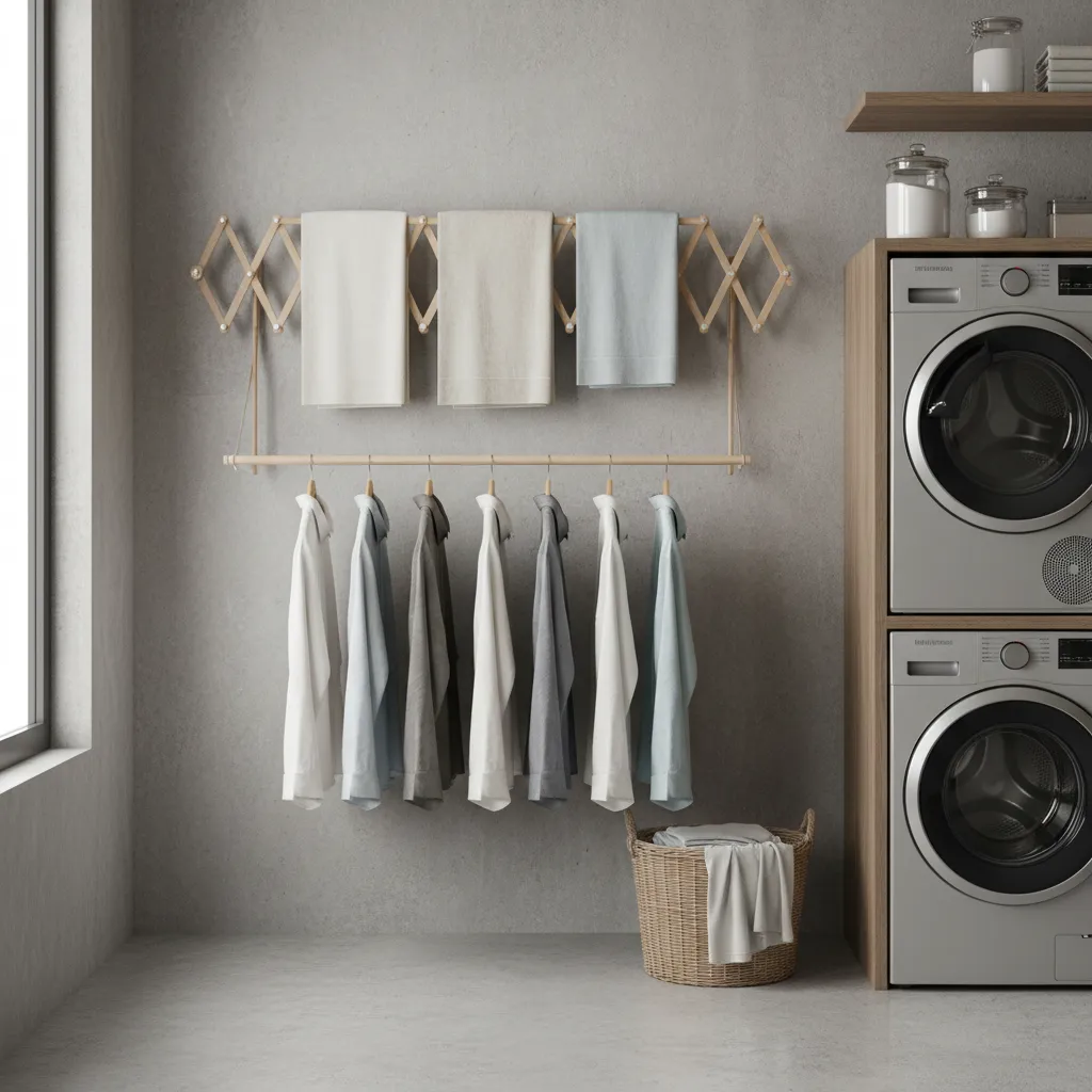 Laundry drying rack showing evenly distributed clothing weight