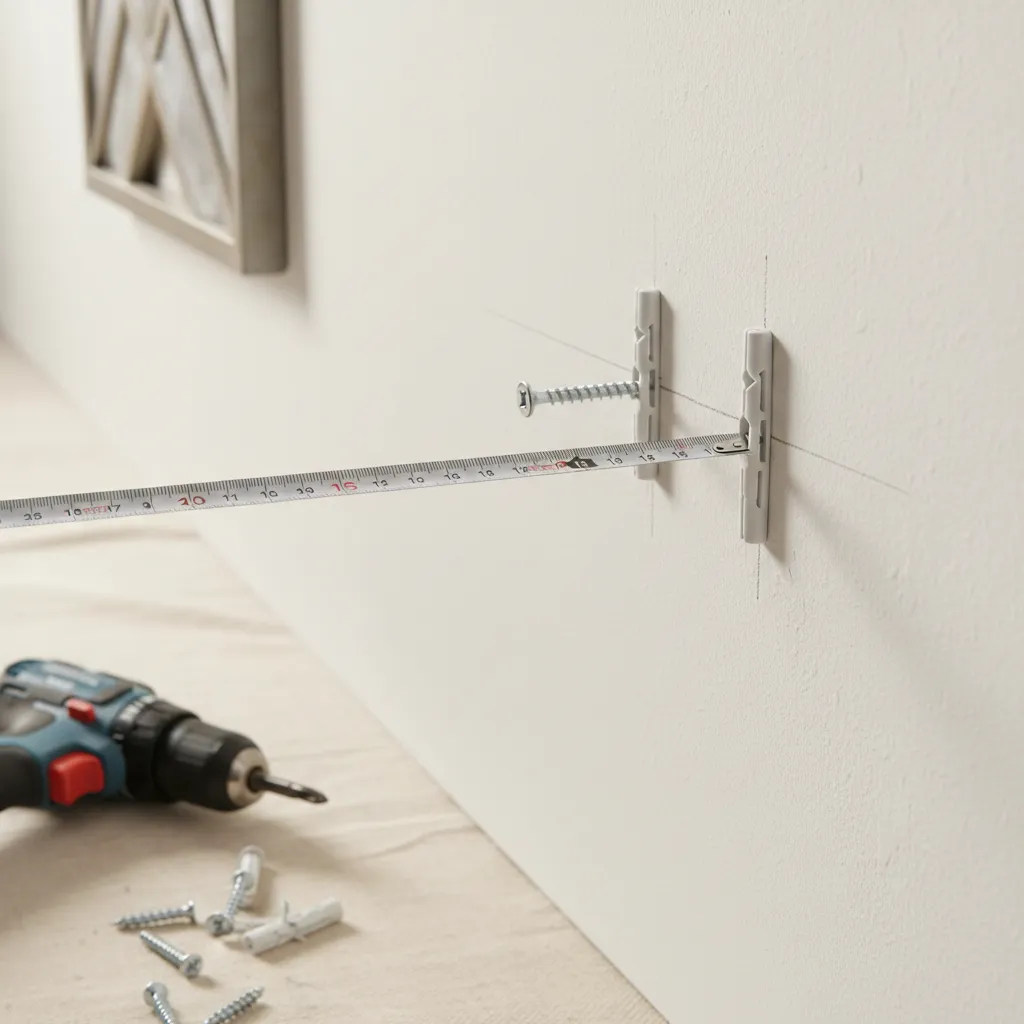 Drywall anchor being installed to support metal wall decor