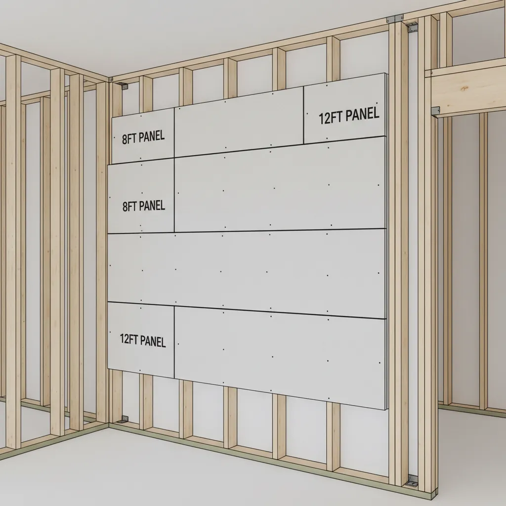 Visual diagram showing drywall panel layout planning across a wall
