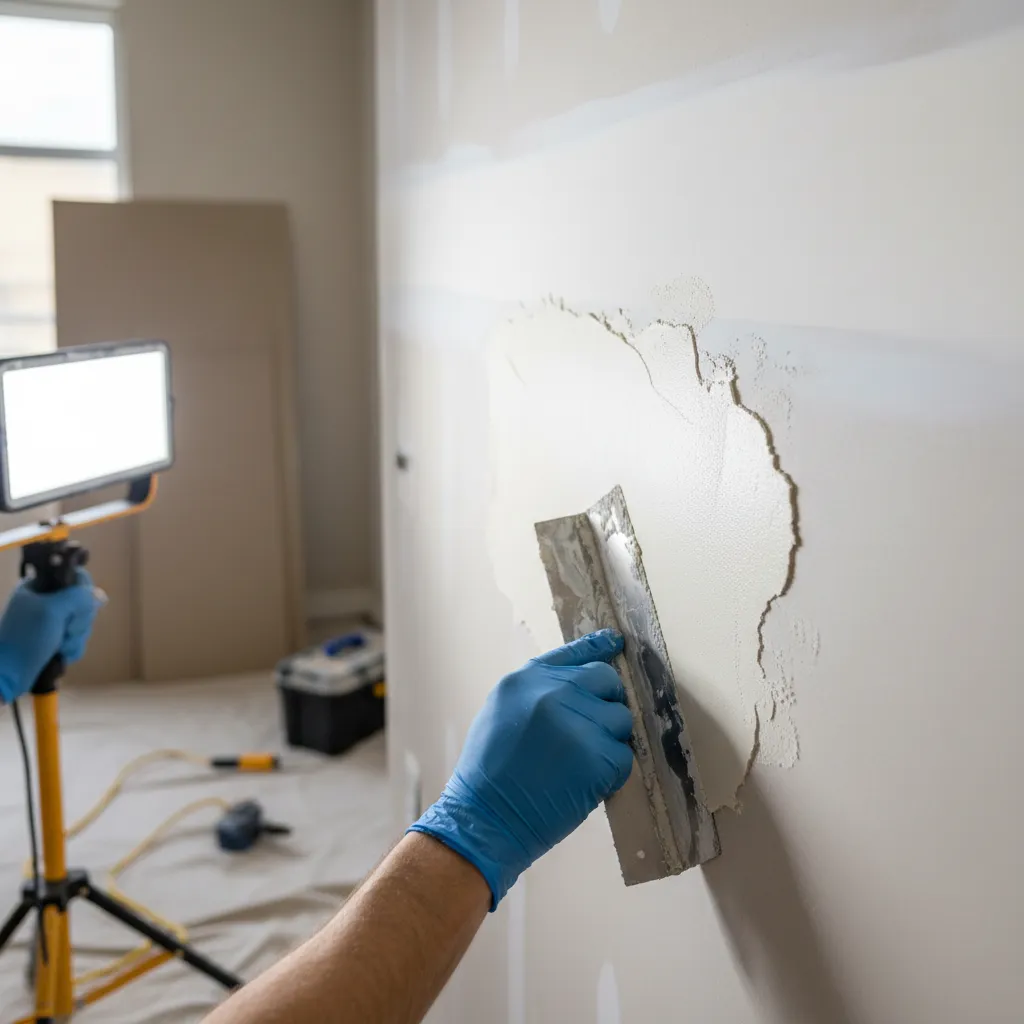 Drywall patch repair on interior wall before repainting