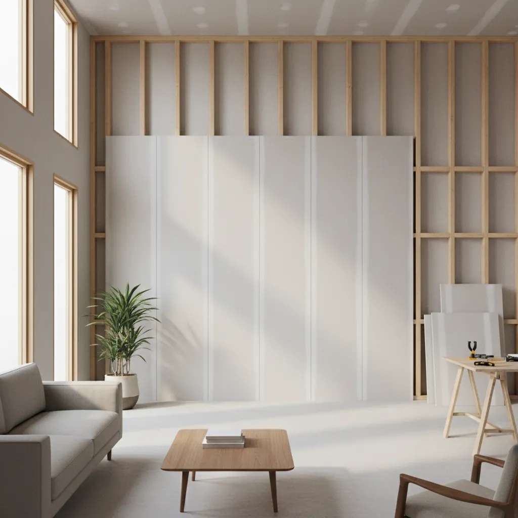 Drywall sheet layout aligned with wall framing in residential construction