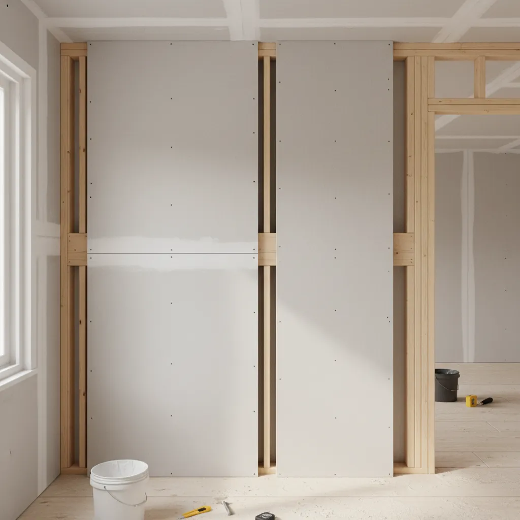 Comparison of drywall sheet lengths installed on a long interior wall