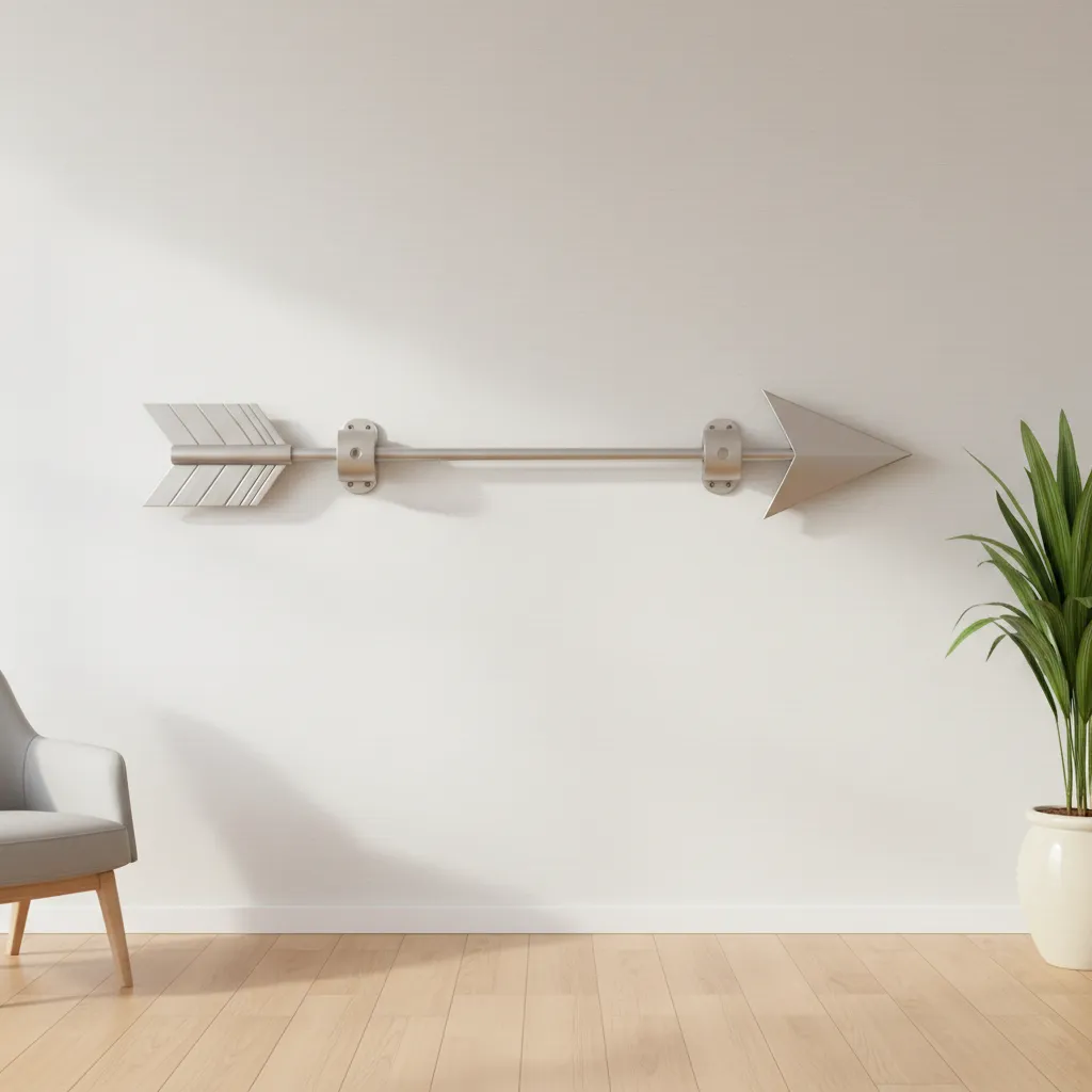 Large metal arrow wall decor secured using two mounting points