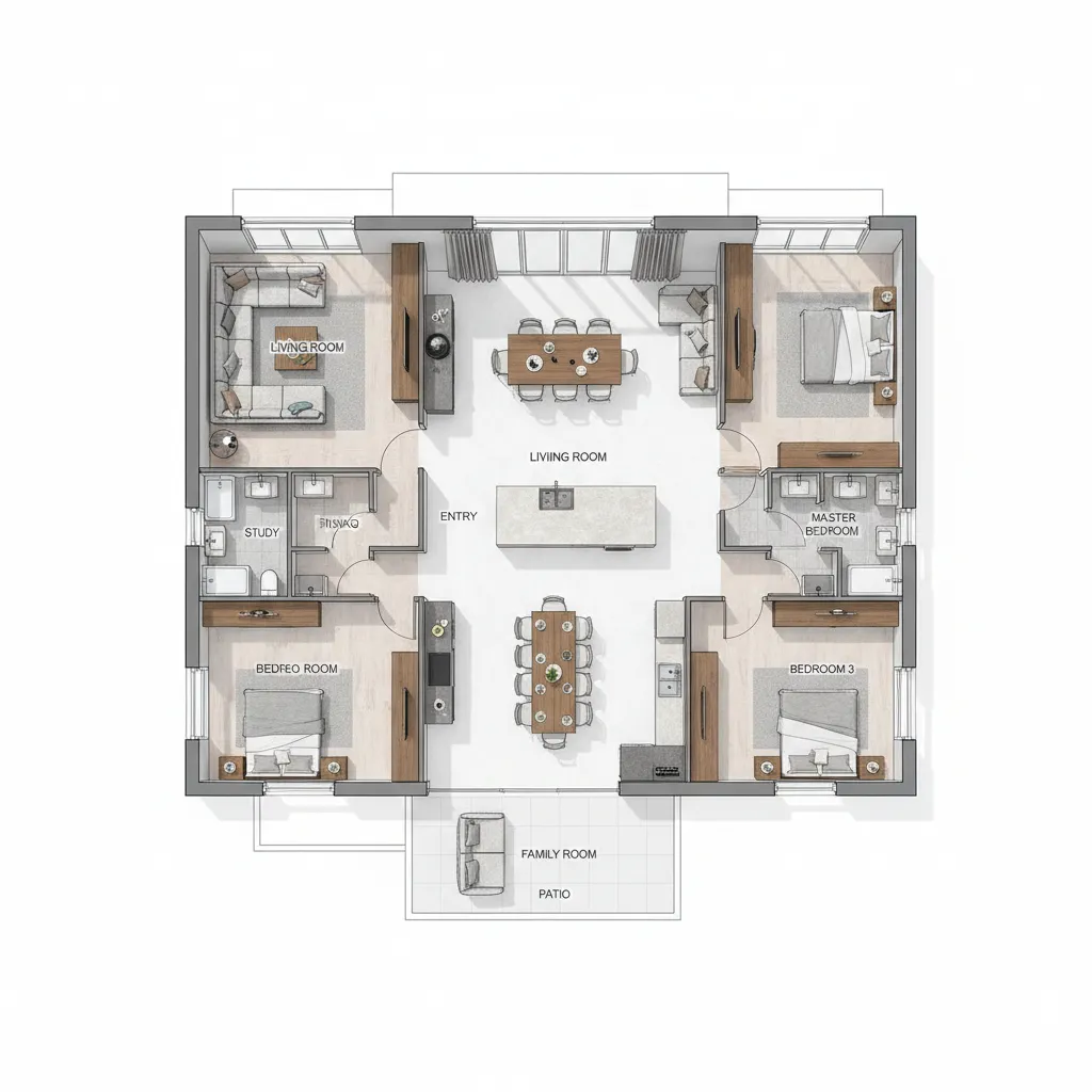 Residential floor plan illustrating two separate living rooms within a modern house layout