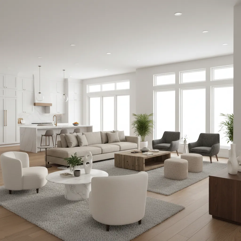 Open floor plan house showing two connected living rooms with different functions