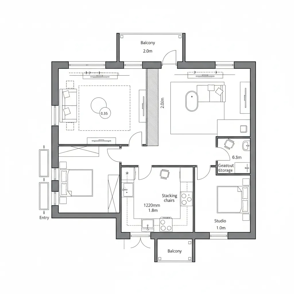 Dual-Mode Living Hub with Sliding Partition