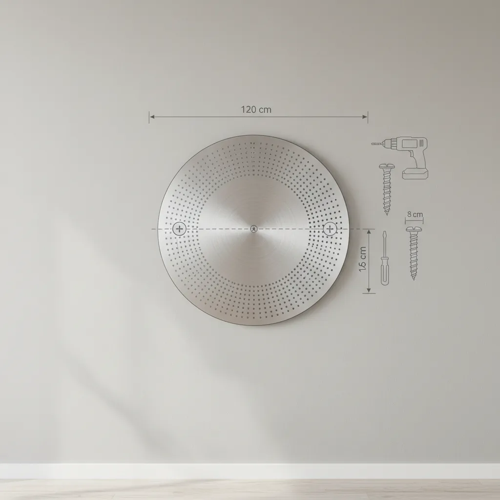 Diagram showing two mounting points for large circular wall decor