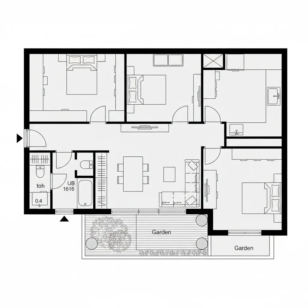 庭と連動する二極配置