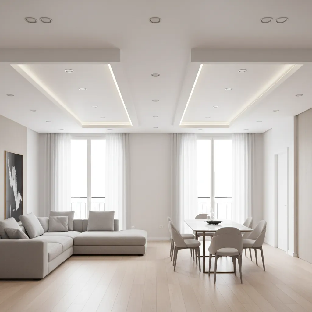 Dual rectangle POP ceiling layout for hall and dining area