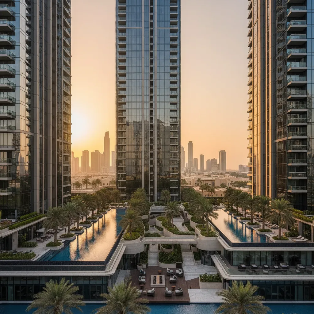High end Dubai residential development shown through photorealistic architectural rendering