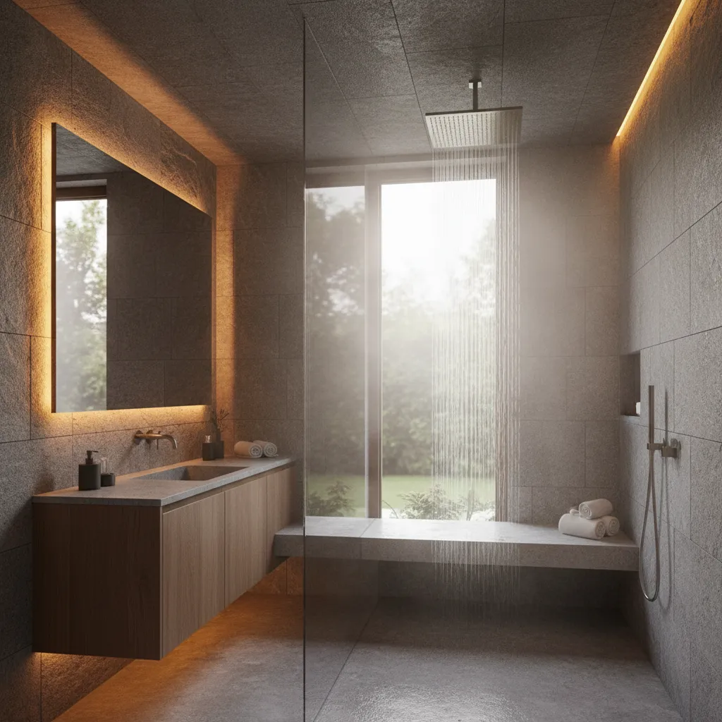 Ducha tipo lluvia en baño moderno estilo spa