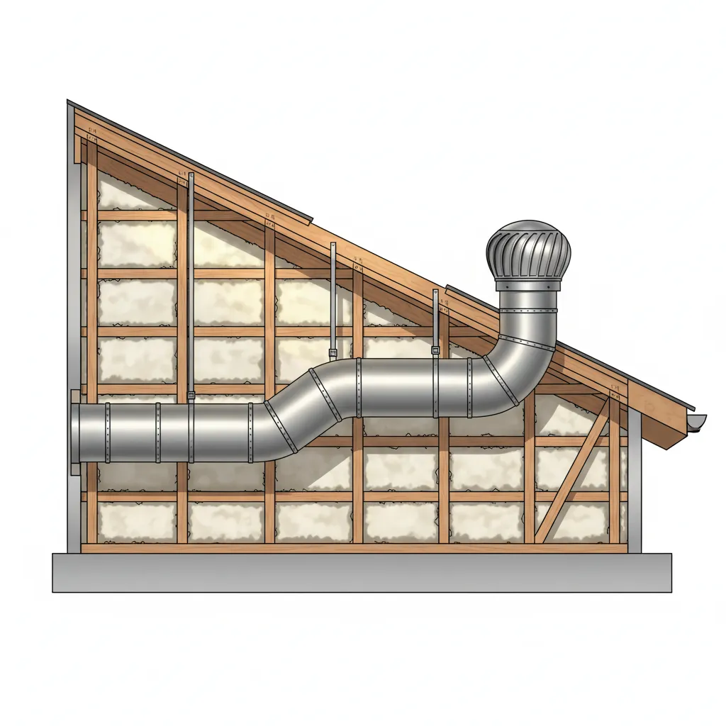 cutaway view of HVAC duct connected to gooseneck roof vent