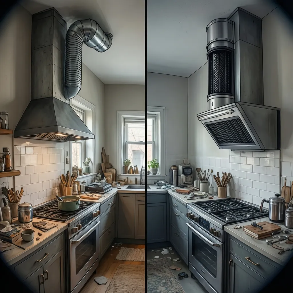 comparison of ducted and ductless kitchen chimney systems