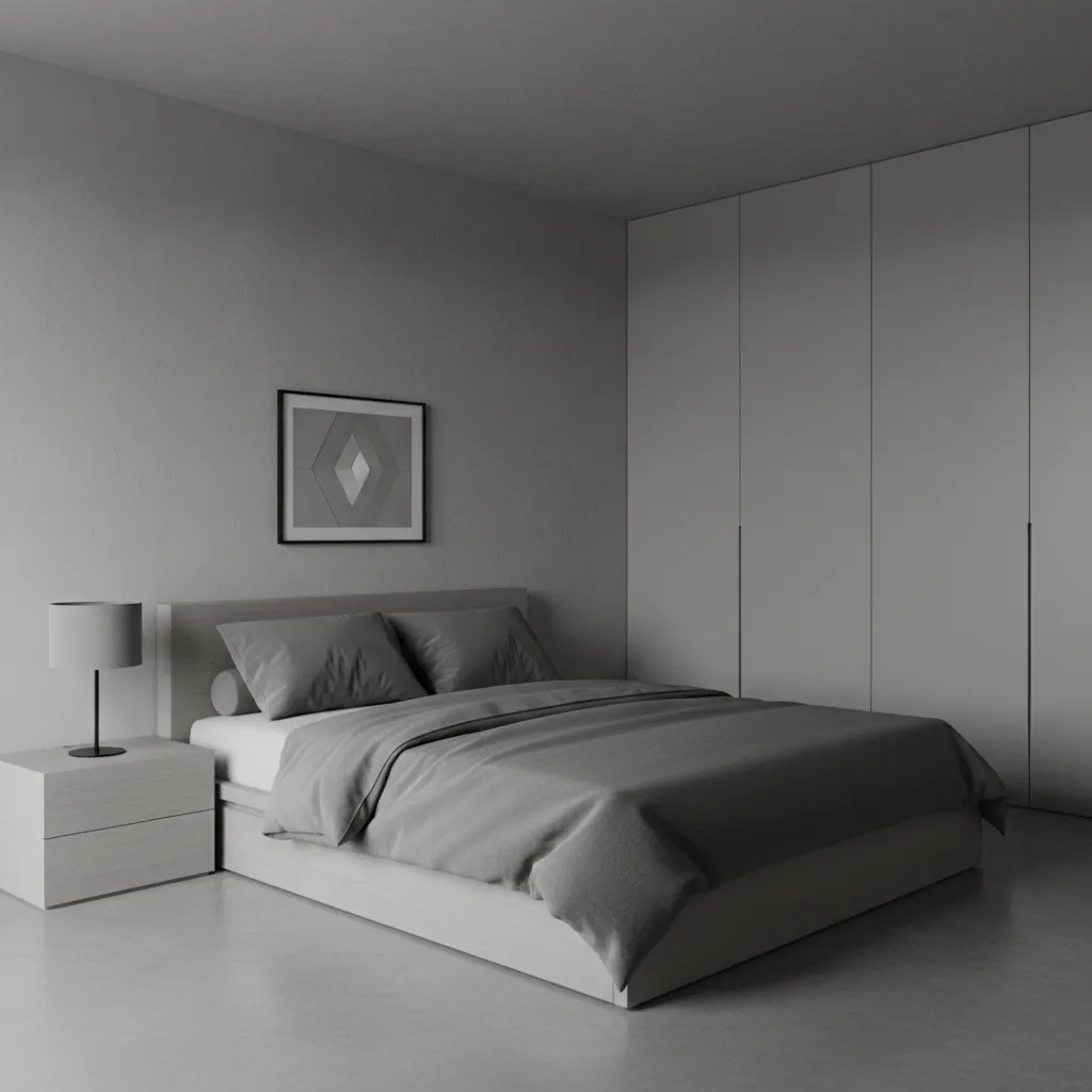Bedroom with overly grey palette lacking texture and warmth